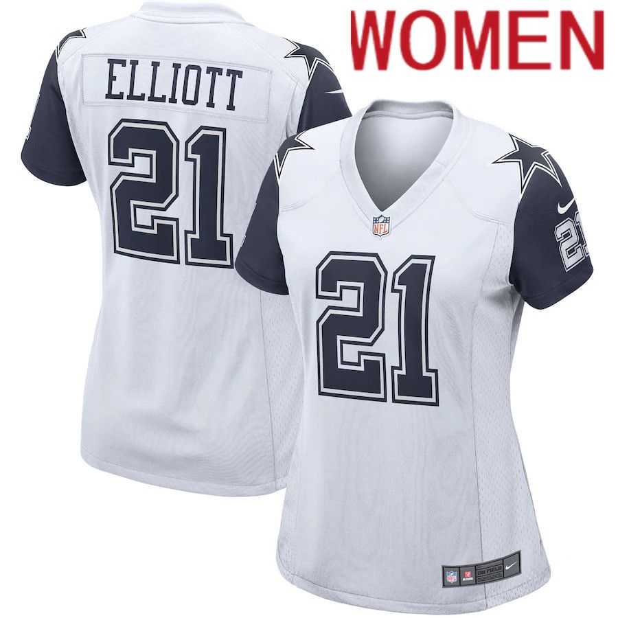 Women Dallas Cowboys #21 Ezekiel Elliott Nike White Alternate Game NFL Jersey